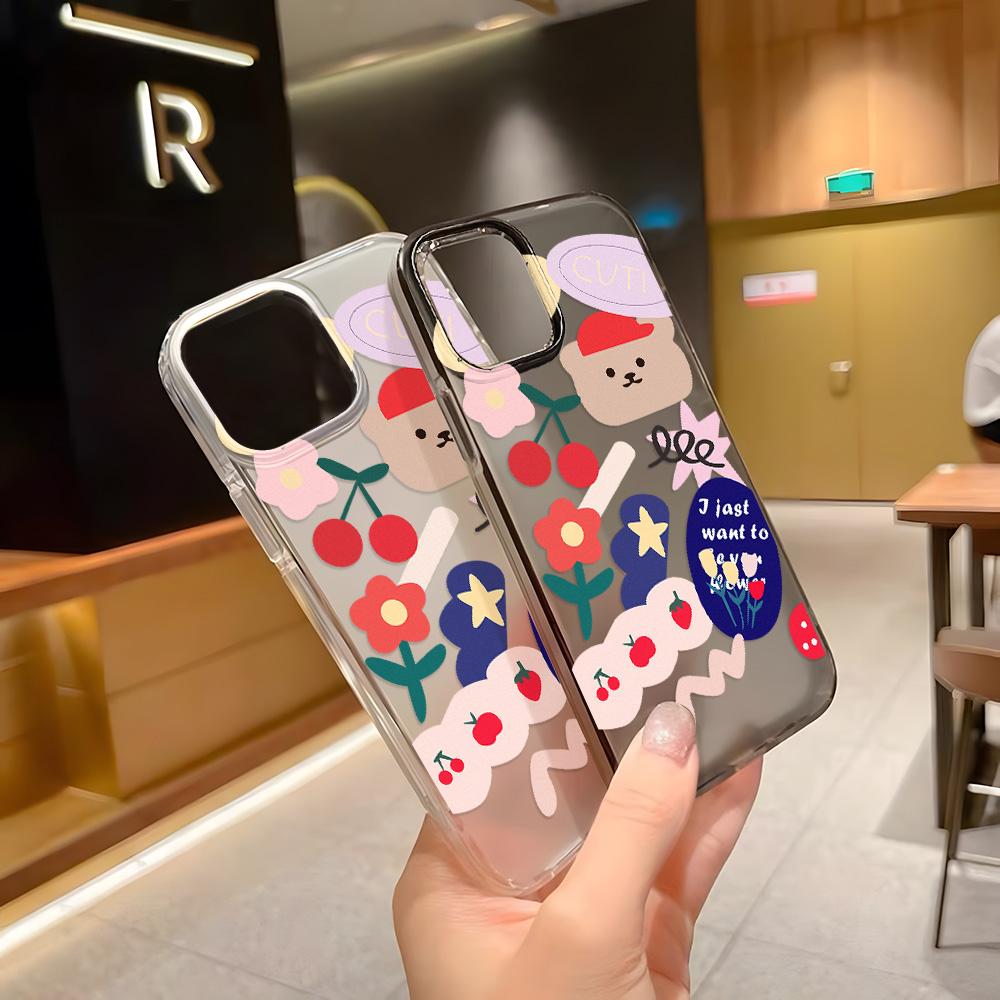 Mobile Phone Cases for iPhone 11 13 15 Pro Max 12 14 Pro Max Case iPhone 16 15 Plus 13 Pro 12 Mini 13 Mini Frosted Texture Painted Cartoon Flowers