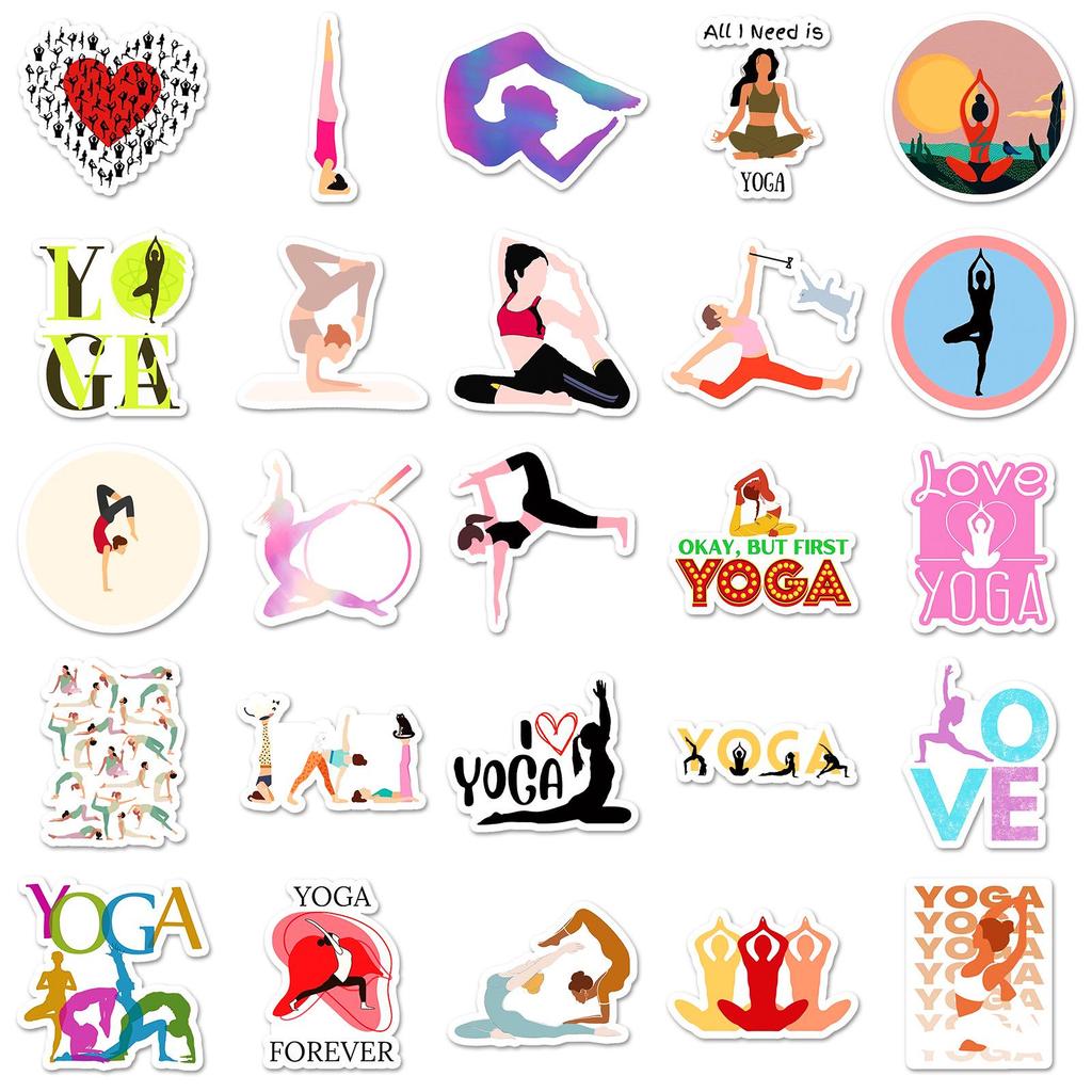 50 Yoga Doodle Stickers: Creative Fitness Decor for Phone, Laptop, and Luggage