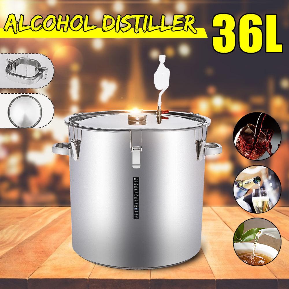 Edelstahl Gärfass Hausgebraut Bier Wein Gärung mit Thermometer Topfdeckel Entlüftungsventil