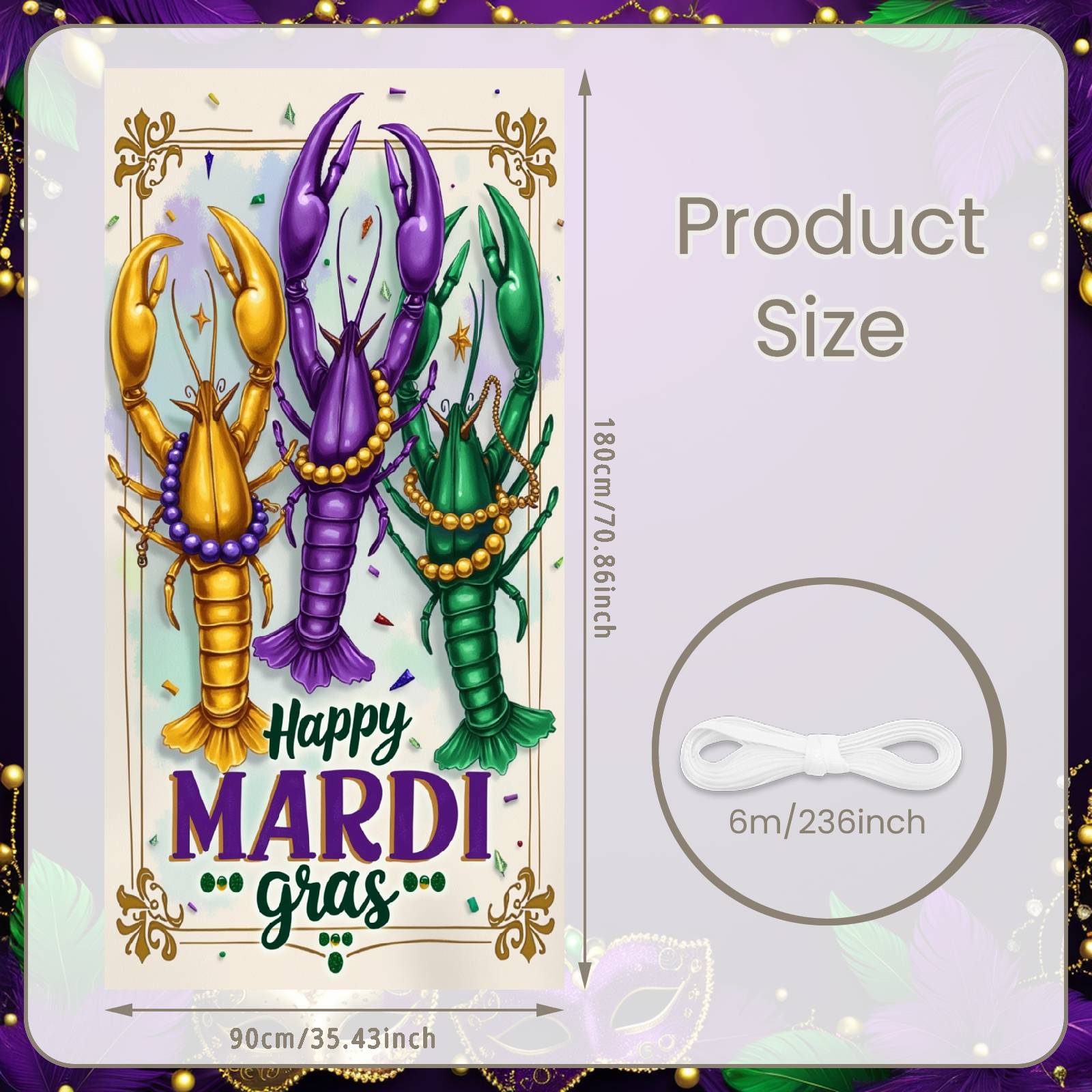 

Bead Ornament Display Beaded Garland Mardi Gras Banner Feather Decoration Banner Colorful Mask Festive Backdrop For Holiday