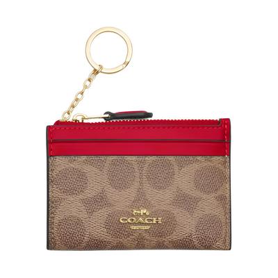 Skinny Id Case 10 Gold Letter Logo Coated Canvas Card Holder Mini Women Card Holder Brown Carnation-Red CW870-IMYGS