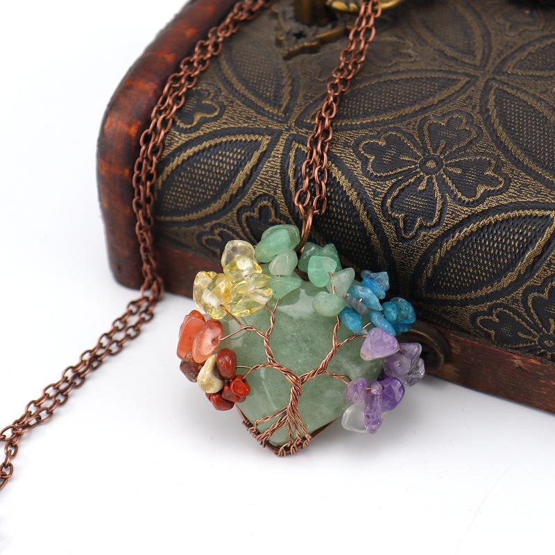 TikTok Live Retro Handmade Wire-Wrapped Crystal Tree of Life Heart Pendant Necklace N513