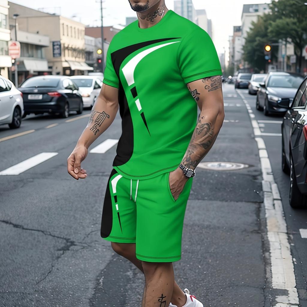 2-piece stylish casual and comfortable men's set with short sleeves and shorts, trendy summer sportswear