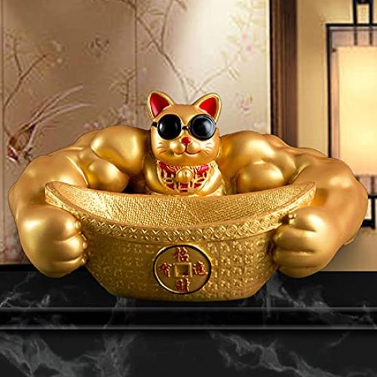 Lucky Cat Figurine A Muscular Cat That Brings Good Fortune and Perfect for Storing Keys and Other Small A and Stylish Decorative Made of Resin Great