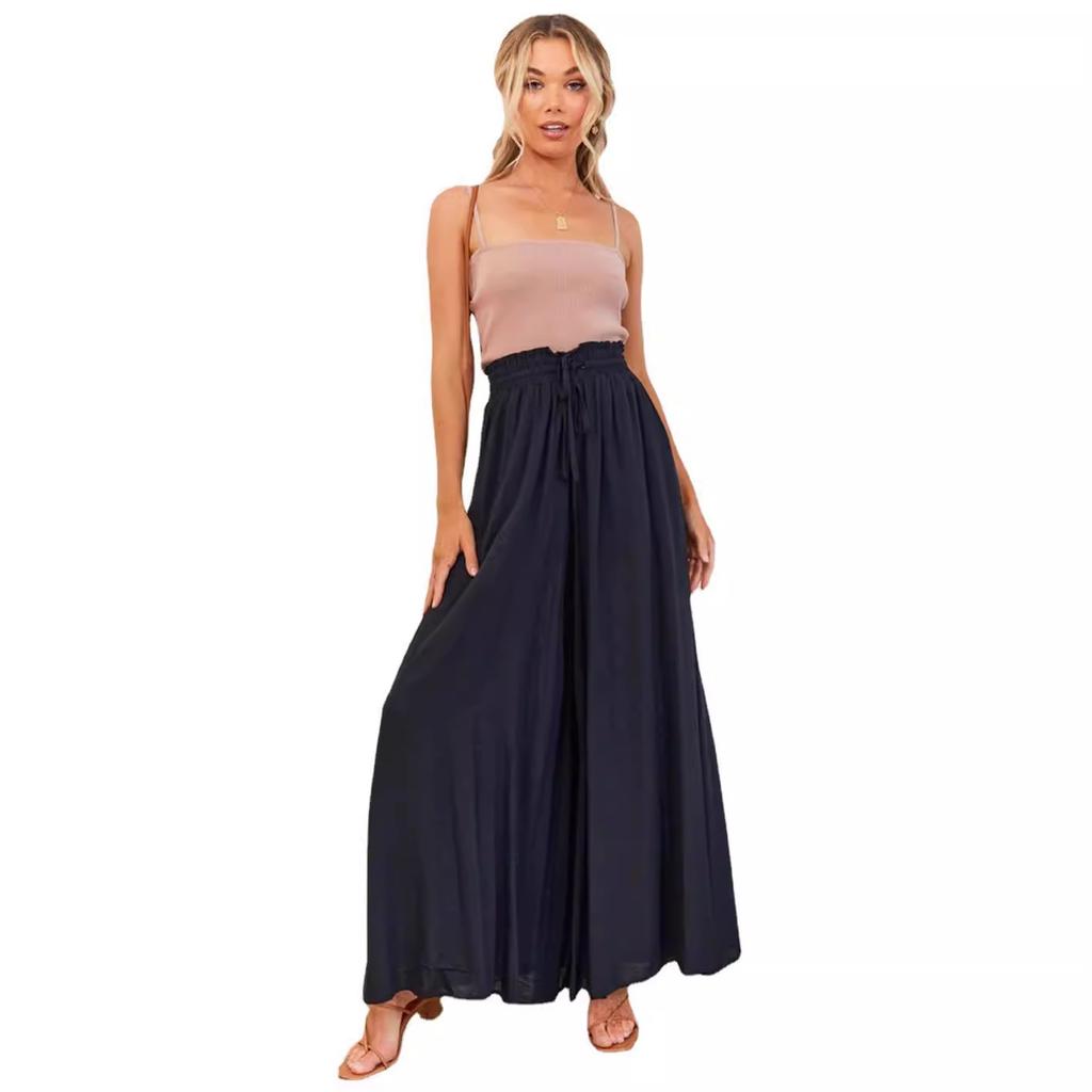 2026 European and American Cross-border Summer New Women's Clothing Wide-leg Trousers Elastic Belt Wide-leg High-waisted Long Culottes Women