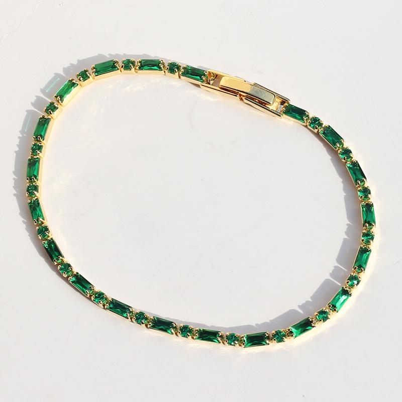 Emerald Zircon Gold-Plated Jewelry Set: Full Diamond Necklace, Earrings & Bracelet