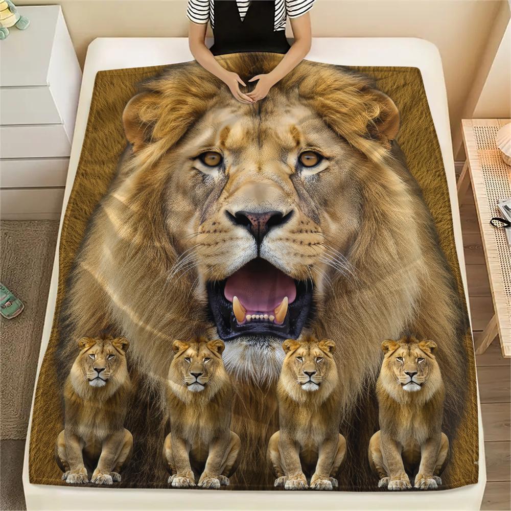 1Pc Leopard Lion Print Flannel Blanket, High Quality Comfortable for All Seasons, Home Decor, Warmth and Comfort, Perfect for Gifts