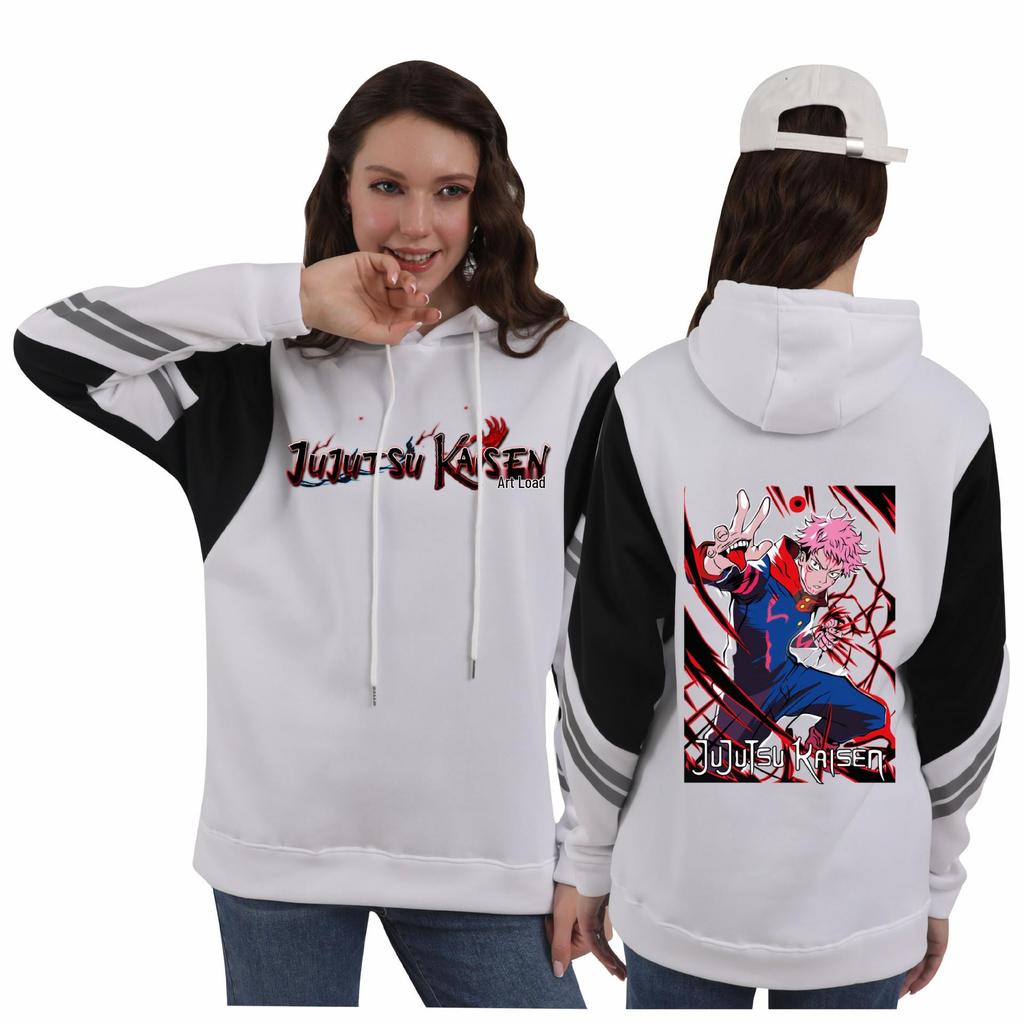 Jujutsu Kaisen Unisex Autumn-Winter Color Block Fleece Hoodie