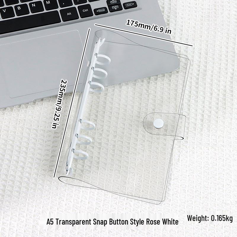 Couverture de cahier en PVC transparent souple style INS, A5 à feuilles mobiles, design A6 mignon et simple