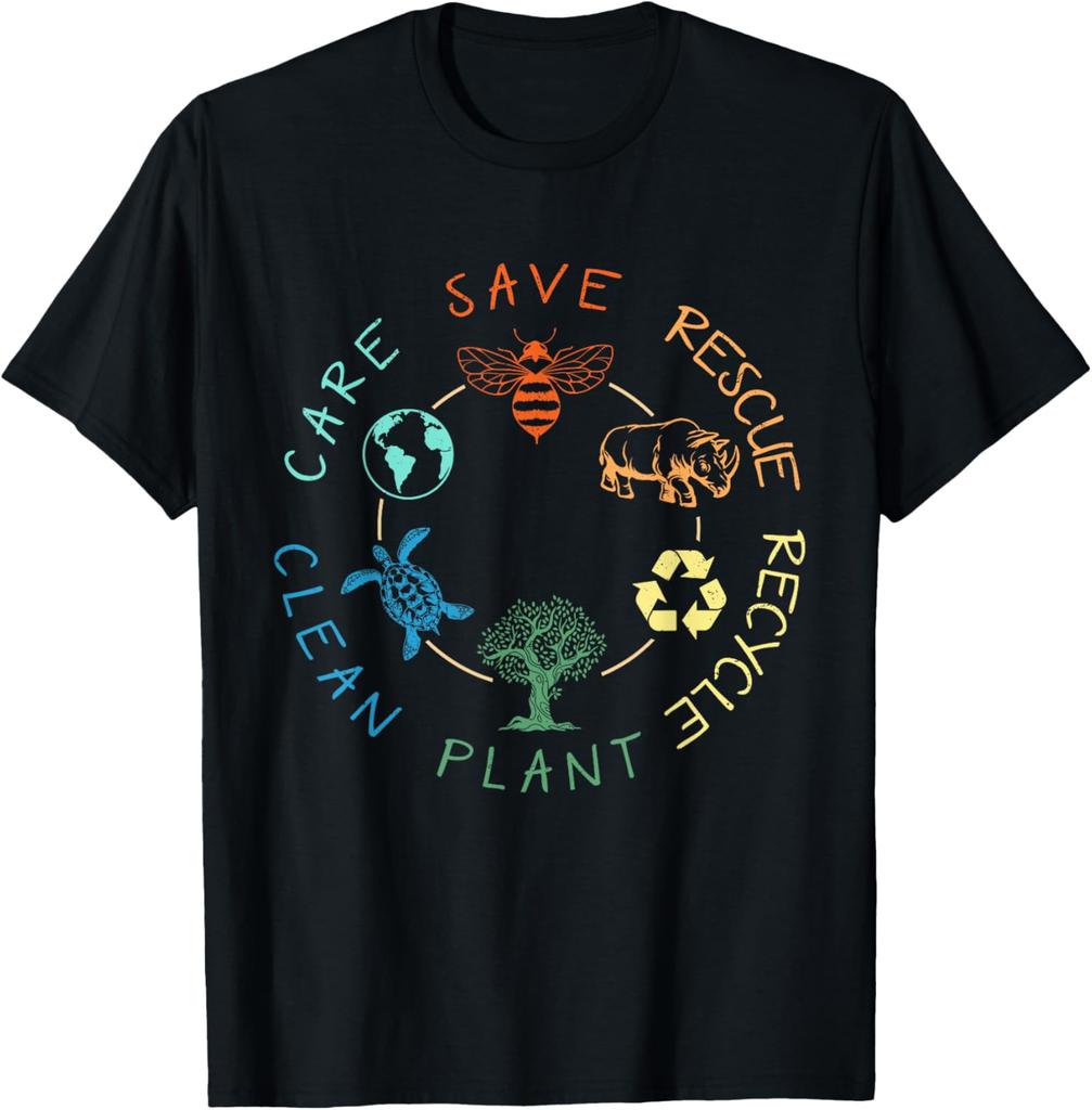 Save Bees Rescue Animals Recycle Plastic Earth Day T-Shirt Custom Printed Graphic T Shirts Mens Clothing Funny Shirt Camiseta