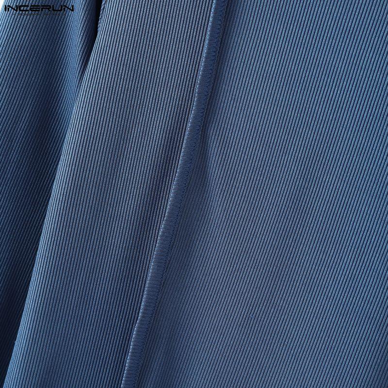 INCERUN Men High Neck Long Sleeve Rib Side Splits Casual Fitted Tops T-shirts Undershirts