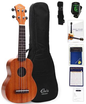 ELVIS Elvis sopránové ukulele Mahagonové dřevo U100S Krásná kresba dřeva Odesíláno po kontrole pro klid v duši Spolehlivá záruka sada Domácí