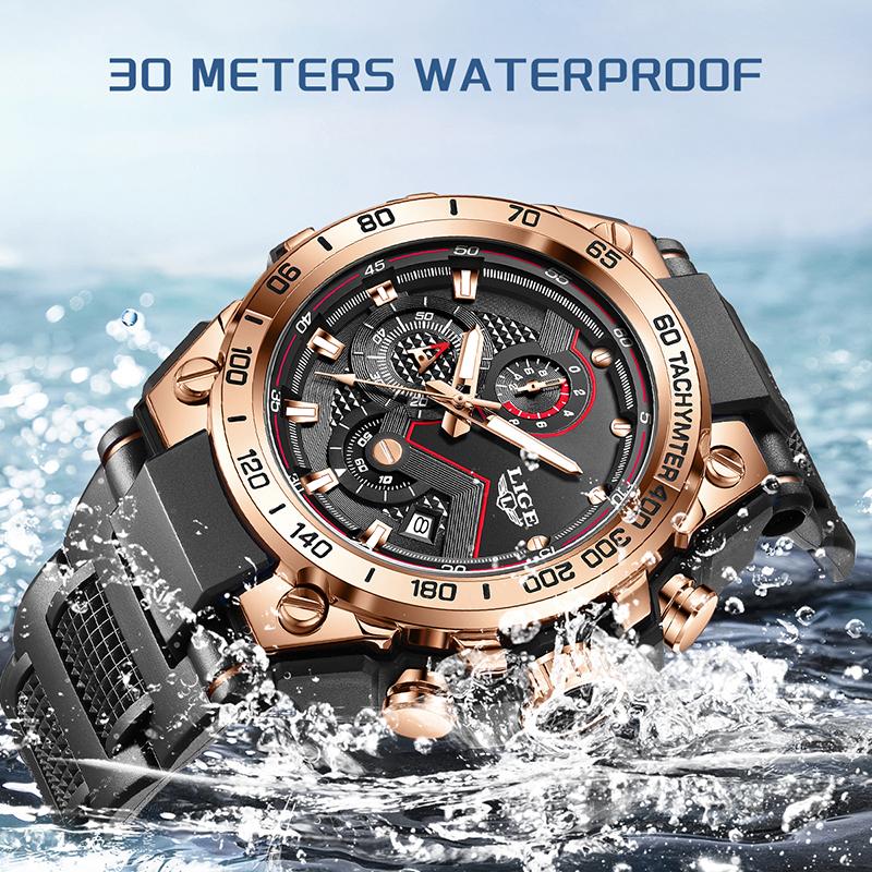 LIGE military Men's watches waterproof calendar Fashion clock luminous quartz wristwatch silicone watches for men reloj hommes