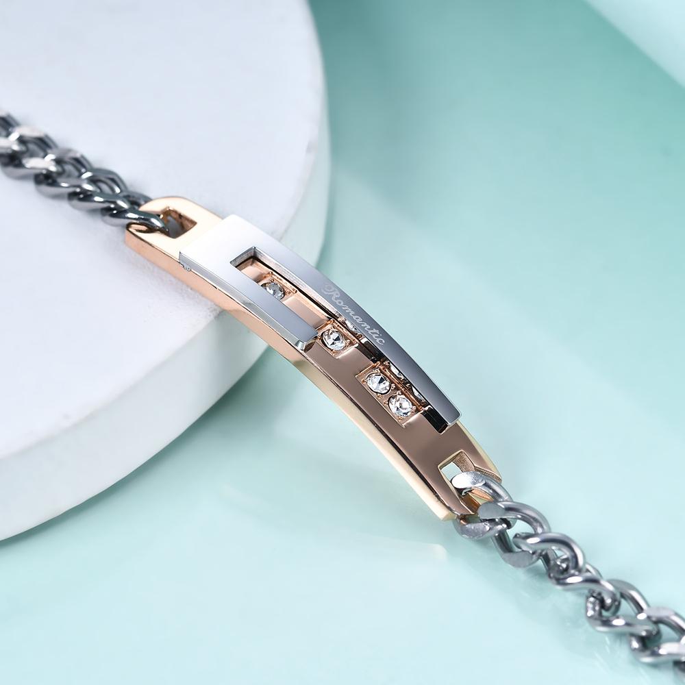 1pc Love Sweet Gift Stainless Steel Black/Rose Gold Color  Lovers Couple Crystal Bracelet Bangles for Man Woman