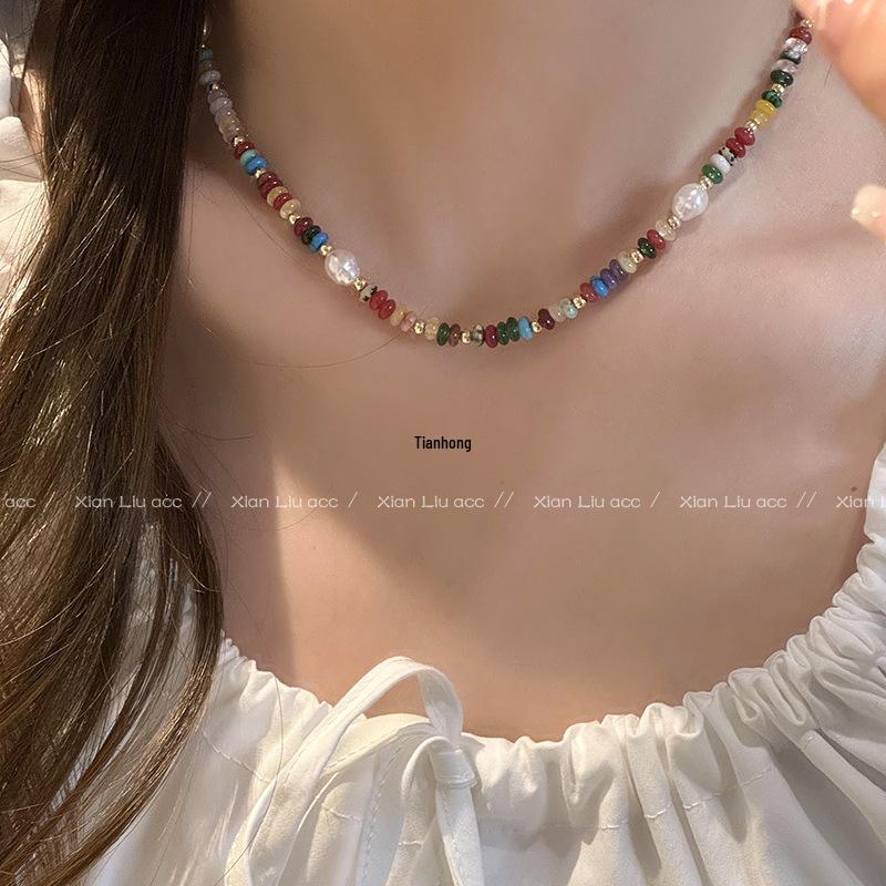 Dopamin Stein & Perle Schlüsselbeinkette - 2025 Luxus Perlenchoker für Frauen