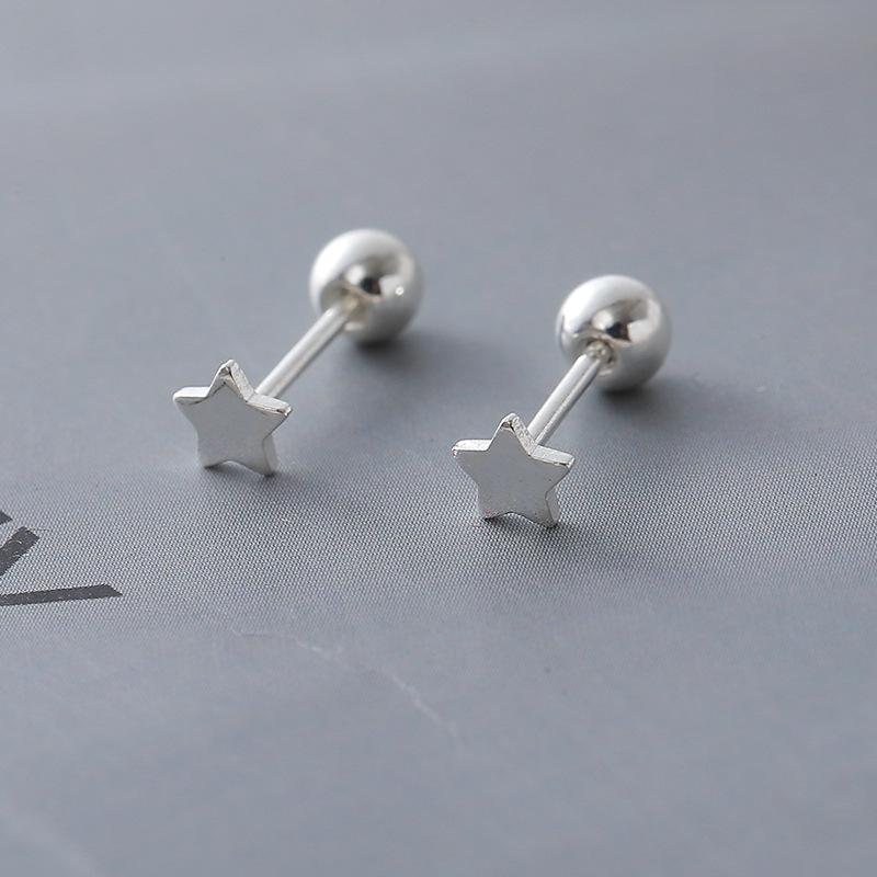 S925 Small Heart & Star Screw Back Cartilage Earrings for Women - Versatile Temperament Accessory