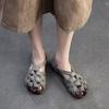 2026 Summer New Woven Mules Women Genuine Leather Low Block Heel Roman Style Sandals With Hook And Loop Closure
