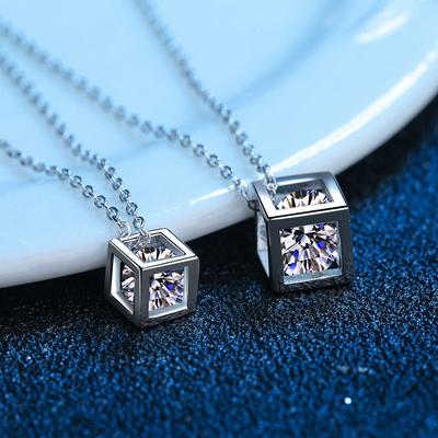 New Square Hollow Cube Pendant Moissanite Necklace 925 Sterling Silver VVS Lab Diamond Necklace For Women Gift Fine Jewelry