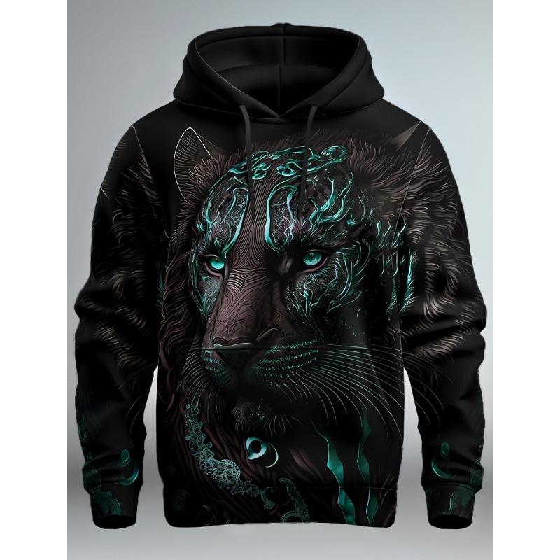 Lion Graphic  Men's Fashion 3D Print Hoodie Streetwear Hoodies Long Sleeve Hooded Print Front Pocket Spring Hoodie Sweatshirt