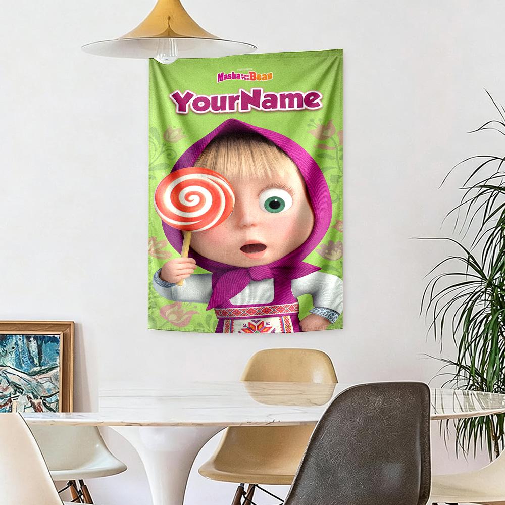 Masha Bear Custom Your Name Wall Decor Tapestry Art For Pet Memorial Birthdaywedding Party Backdrop Family Gift