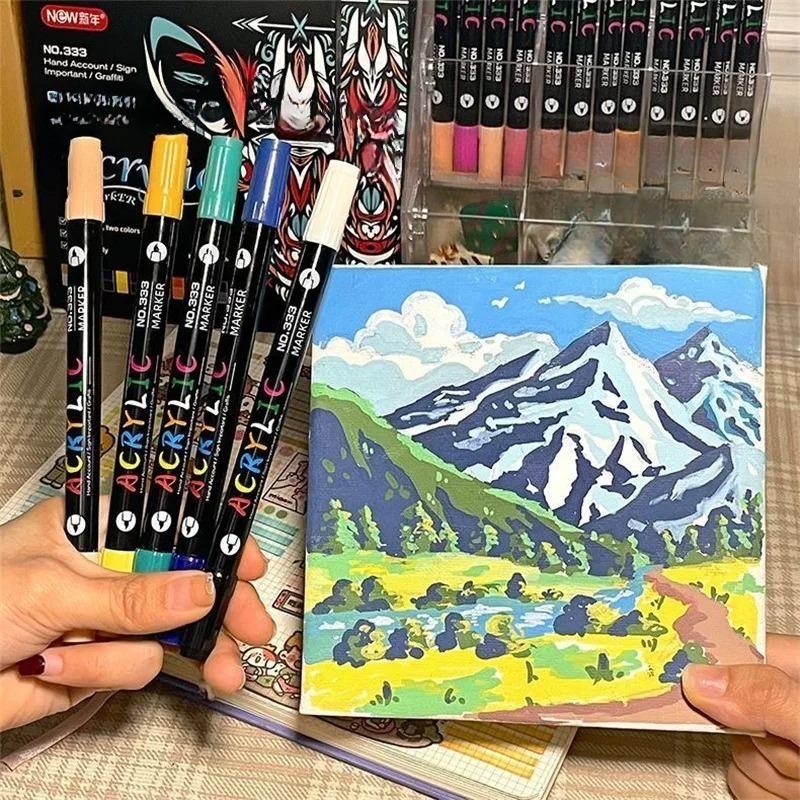 Double-Ended Dual-Color Acrylic Marker Pens Soft Brush Tip Art Markers for Kids Drawing Painting Coloring Sketching Doodling