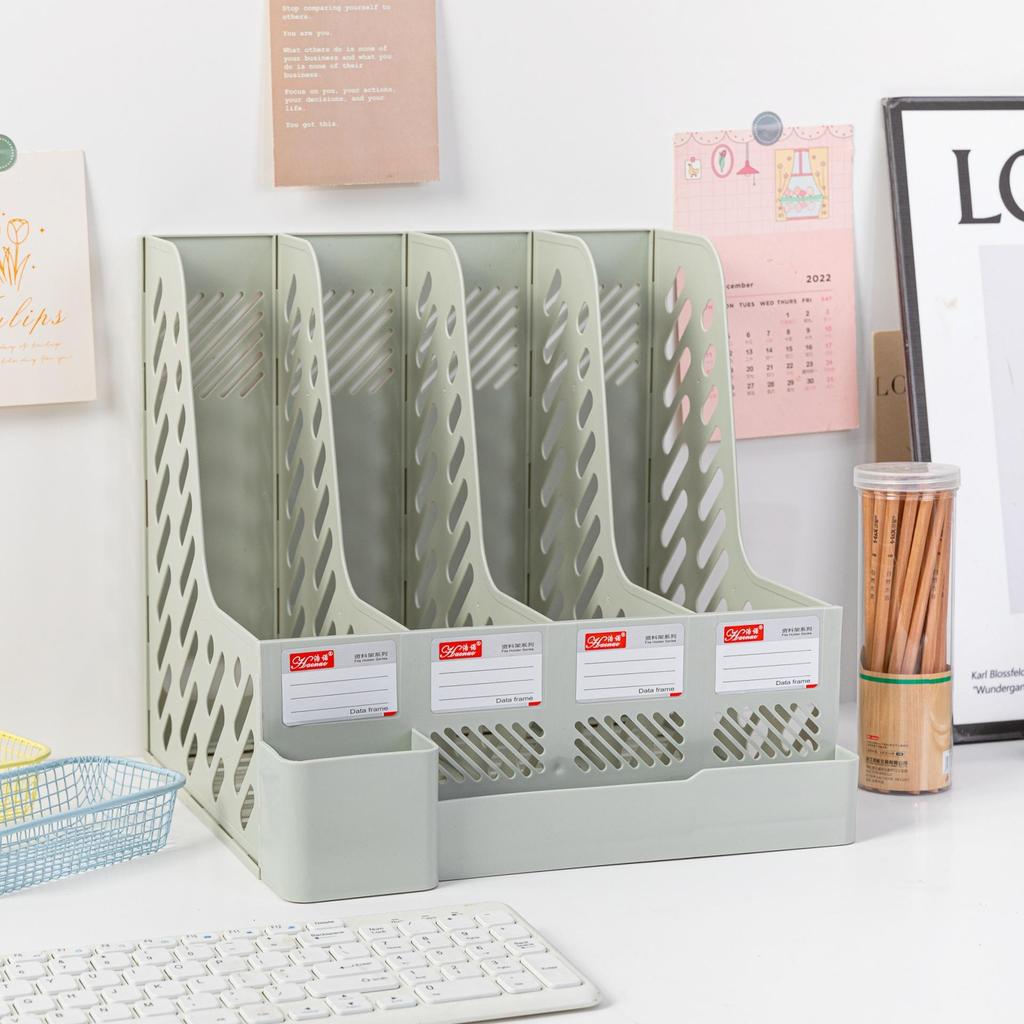 Viersäuliger Büro-Aktenständer mit Stifthalter Verdickter Schreibtisch-Organizer Dokumenten- & Schreibwarenaufbewahrung Effizientes Arbeitszubehör