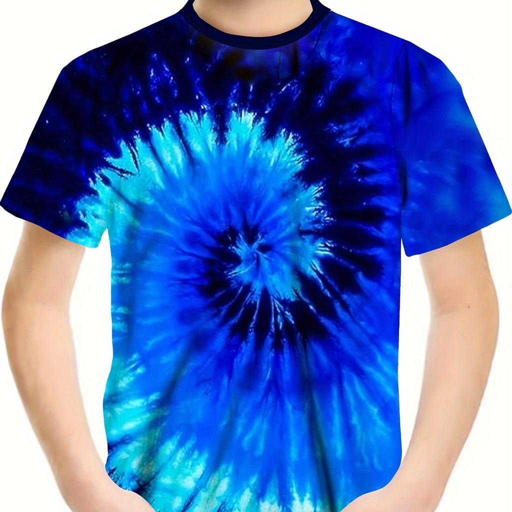 Children's Clothing Girl T-Shirt Short Sleeve 3D Tie-Dye Print Kids Summer Clothes Casual Stylish Round Neck Boy Girl Clothes