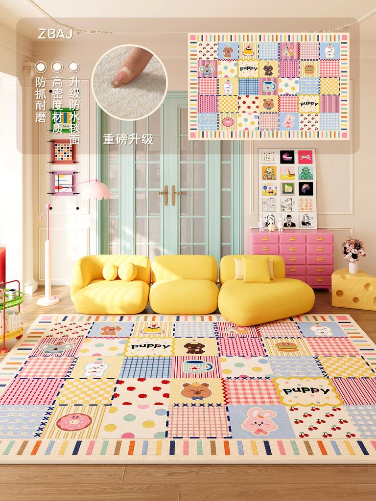 Dopamine Color Carpets for Living Room Cartoon Cute Bedroom Decor Carpet Fluffy Soft Lounge Plaid Rug Home Thick Plush Floor Mat