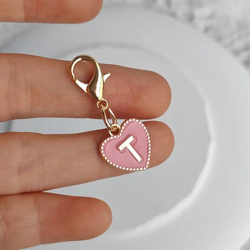 Cute Alphabet 26 Letters Heart Keychain For Bags Earphone Charm Pendants Accessories Gifts With Lobster Buckle