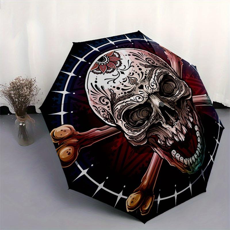 Day of the Dead Sugar Skull Crossbones DecalUmbrella, Portable 3-Fold Umbrella for Men & Women,Christmas Gift ES289