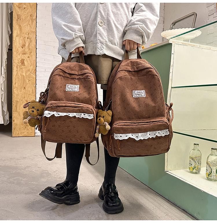 Schoolbag new schoolbag ins wind Korean female niche light class junior high school students corduroy large-capacity backpack