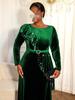 Elegant Plus Size Velvet Beaded Evening Gown with Waist-Cinching Ruffles