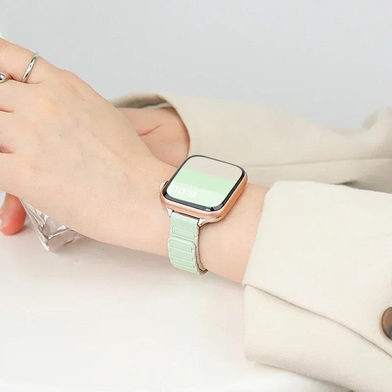 Magnetic Silicone Loop Strap For Apple Watch S11 42/46mm 41mm 45 Slim Bands 44mm 40mm 38 Bracelet iWatch SE 10 9 8 7 6 5 4 Ultra1/2/3 49