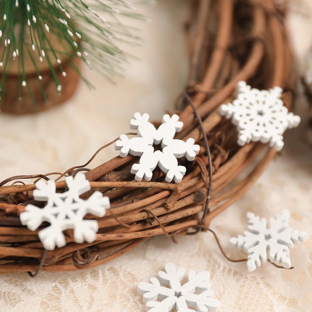 50Pcs Christmas Decoration Wooden White Snowflake Xmas Tree Ornaments for Home Decor Supplies 2025 New Year Navidad Accessories