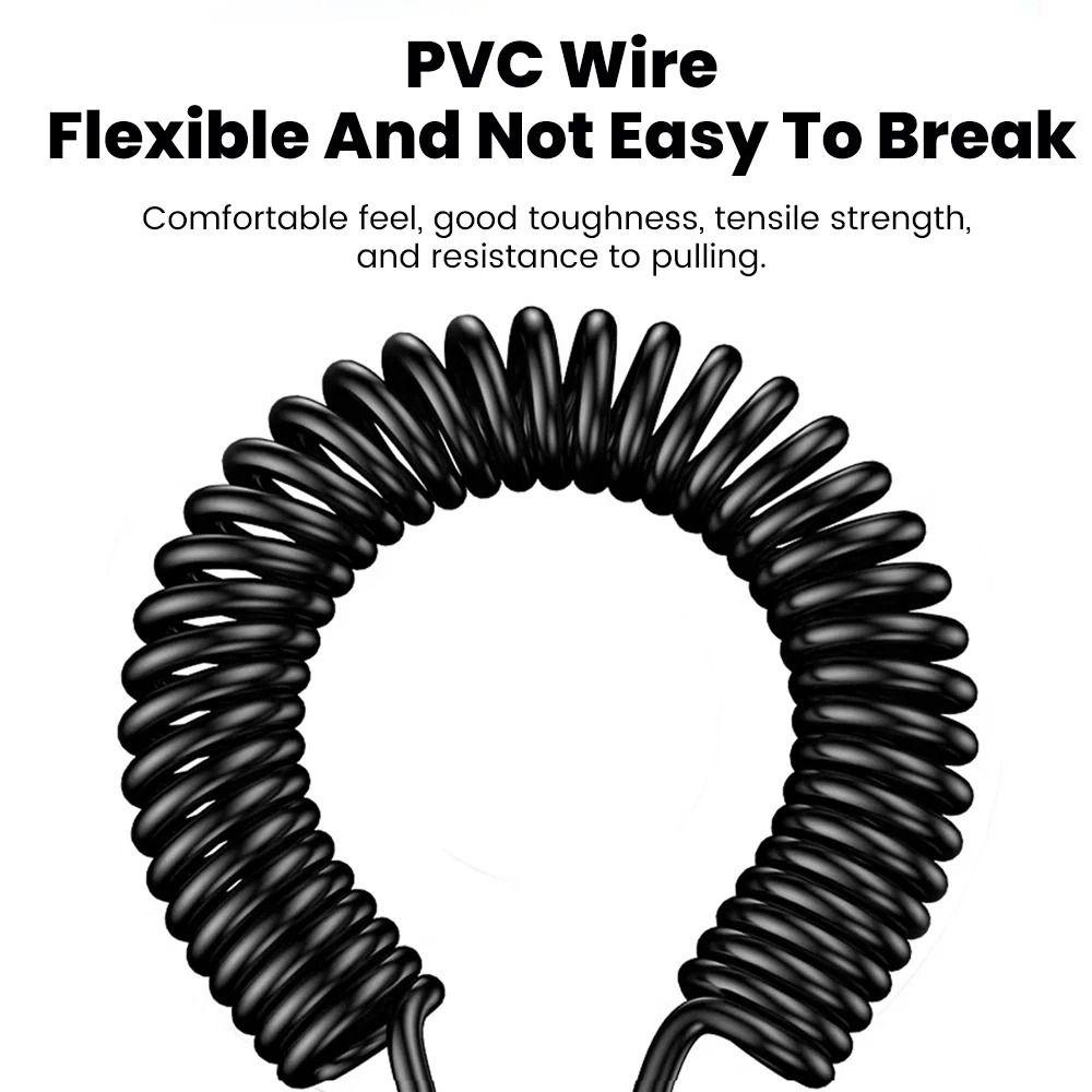 Black USB C To Type C Fast Charging Cable Elbow Car Spring Data Cable for Samsung Huawei Xiaomi Car