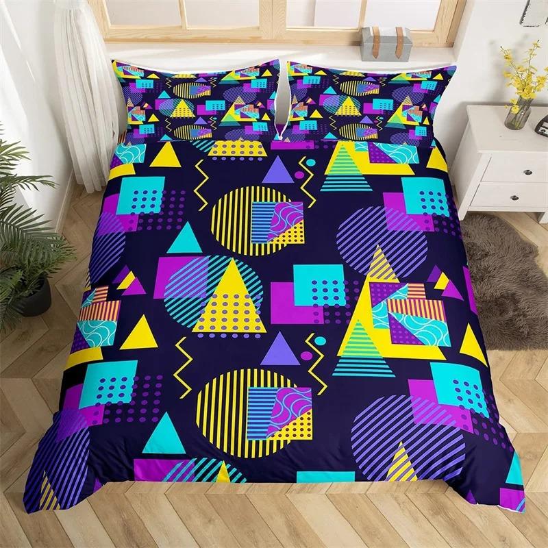 

Psychedelic 3D Geometric Duvet Cover Microfiber Colorful Pop Abstract Art Comforter Cover Retro 80S Style Bedding Collection Queen Size 70x133cm 2pcs