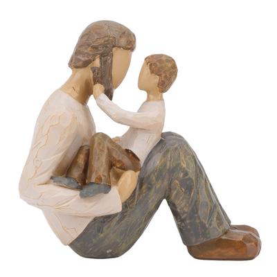 Father and Son Statue Hand Painted Lifelike Appearance Sturdy Resin Family Figurine for Bookshelf