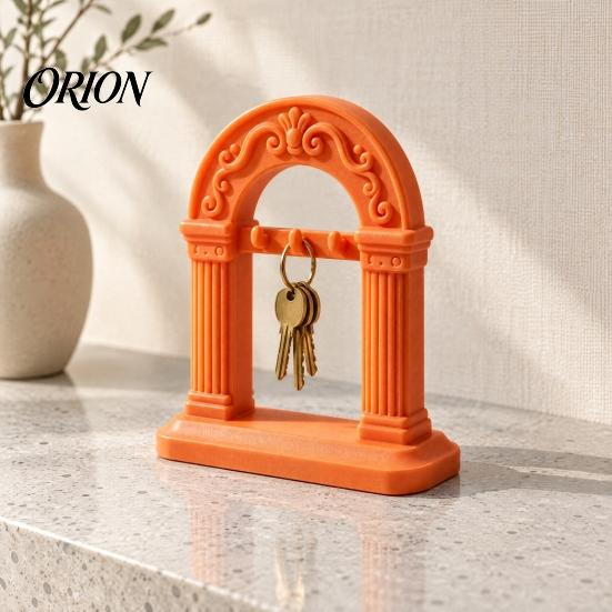 Key Holder for Entryway Roman Arch Holder, PLA 3D Printed Decorative Organizer Storage Stand with 3 Hooks, Table Tabletop