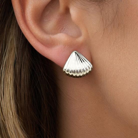 1 Pair Shell Earrings for Women, Chunky Vintage Ribbed Shell Shaped Earrings, Summer Beach Jewelry Gifts