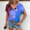 Summer V-neck 3D Colorful Splash Printed T-shirts Fashionable Casual Short Sleeved Women's T-shirts
