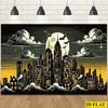 1 Large-scale Halloween Cityscape Background Banner - Horror Skyline with Bats Party Decoration Without Power Supply