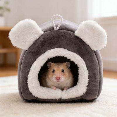 Casa de Hamster de Pelúcia com Orelhas de Urso Quente de Inverno Porquinho-da-Índia Rato Chinchila Coelho Papagaio Esquilos Cama Ninho Caverna para Pequenos Animais Cama Ninho de Dormir
