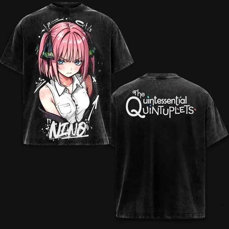 

Japanese hot Anime The Quintessential Quintuplets Nino Print Tee Washed Oversized Vintage Washed high quality hot product Unisex L