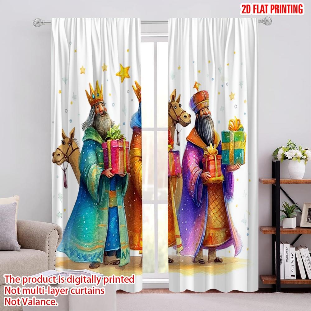 

2 шт., 2D плоская печать Шторы с цифровой печатью Три мудреца с дарами Универсальная полиэстеровая ткань (без удилища) Украшения 52.50 × 116.00 cm 2 pcs