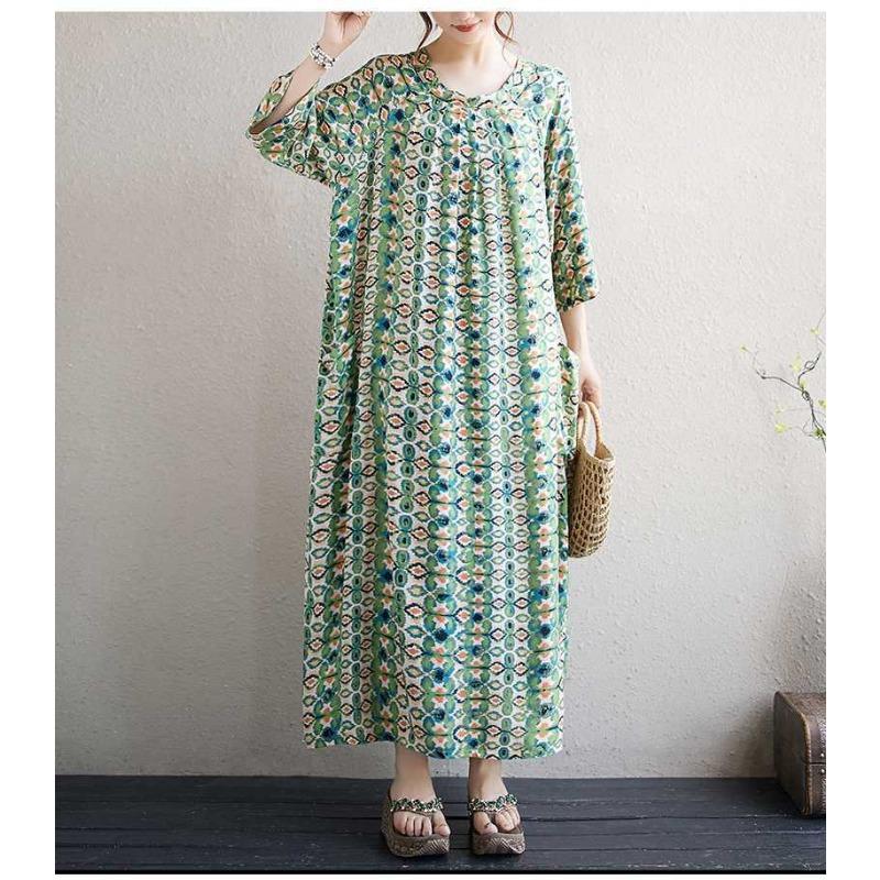 Literary Large Size Printing Women Loose Ethnic Style Dresses