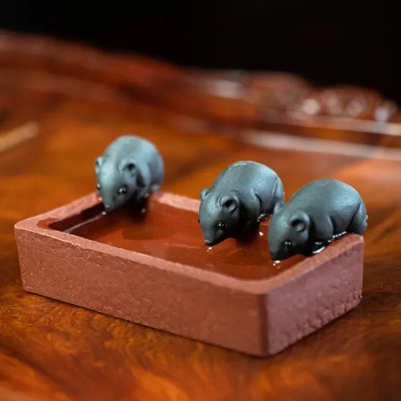 

Chinese Yixing Purple Clay Tea Pet Handmade Three Mouse Animal Ornaments Sculpture Tea Figurine Crafts Tea Set Decoration Art 10x6.5x3.6cm