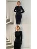 European Style Elegant Round Neck Long Sleeve Slim Fit Bodycon Dress