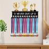 Metal Trophy Display Stand Athletic Award Organizer Never Give Up Theme Wall-Mounted Medal Display Rack Multi-Hook Home Decor