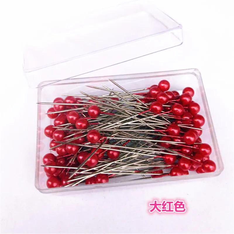 100Pcs/Box 38cm Colorful Round Pearl Head Needles Stitch Straight Push Sewing Pins For Dressmaking DIY Sewing Tools Positioning