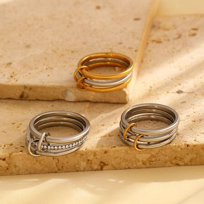 Stainless Steel Stackable Rings for Women Statement Mixed Metals Multi Ring Stack Cubic Zirconia Zircon